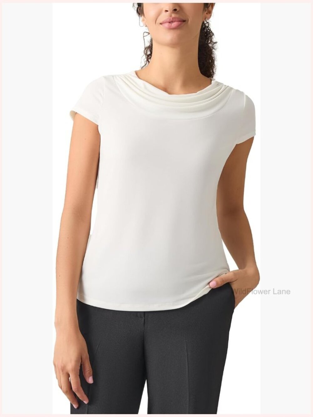 Everyday Knit Cap Sleeve Cowl Neck Top Stretch Blouse